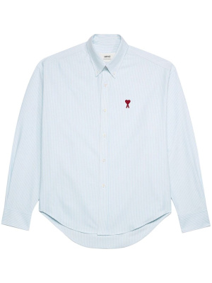 

Logo-embroidered striped cotton shirt, AMI Paris Logo-embroidered striped cotton shirt