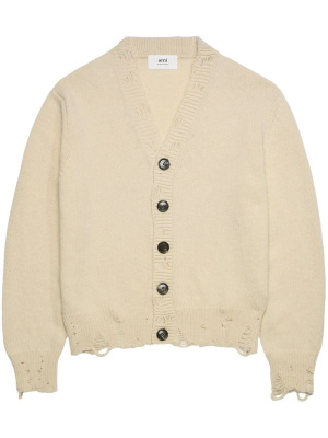 

Ripped-detail V-neck cardigan, AMI Paris Ripped-detail V-neck cardigan