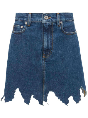

Lasercut frayed-hem denim skirt, JW Anderson Lasercut frayed-hem denim skirt