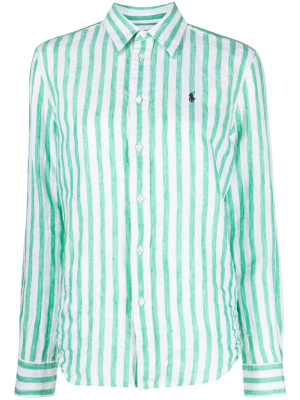 

Striped logo-embroidered linen shirt, Polo Ralph Lauren Striped logo-embroidered linen shirt