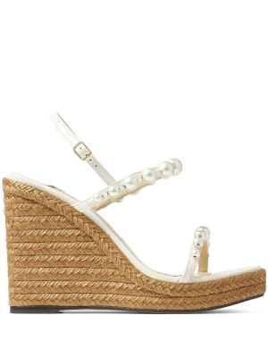 

Amatuus 110mm pearl-embellished wedge sandals, Jimmy Choo Amatuus 110mm pearl-embellished wedge sandals