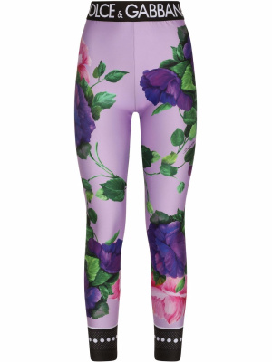 

Floral-print logo-waistband leggings, Dolce & Gabbana Floral-print logo-waistband leggings