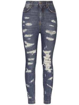 

High-waisted distressed denim trousers, Dolce & Gabbana High-waisted distressed denim trousers