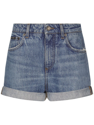 

Logo-plaque washed denim shorts, Dolce & Gabbana Logo-plaque washed denim shorts