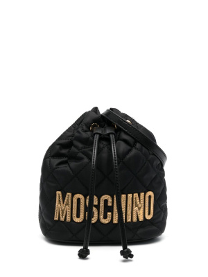

Logo-lettering quilted bucket bag, Moschino Logo-lettering quilted bucket bag