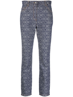 

Logo-jacquard high-rise slim-cut jeans, Moschino Logo-jacquard high-rise slim-cut jeans