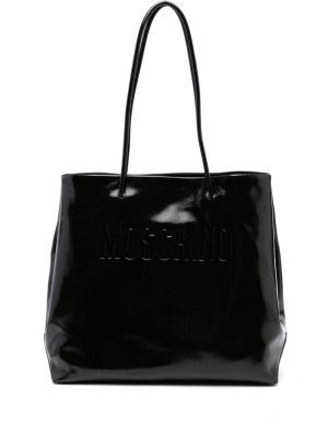 

Logo-debossed leather tote bag, Moschino Logo-debossed leather tote bag