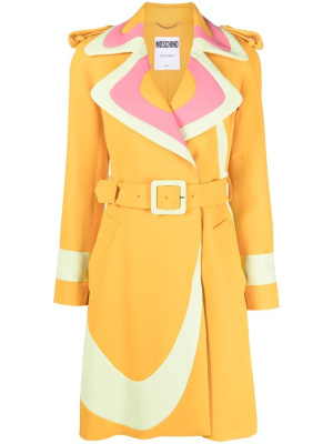 

Colour-block belted trench coat, Moschino Colour-block belted trench coat