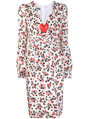 

Heart-appliqué floral-print dress, Moschino Heart-appliqué floral-print dress