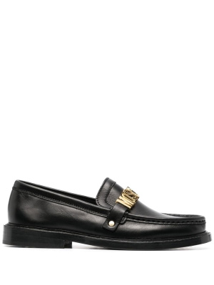 

Logo-lettering leather loafers, Moschino Logo-lettering leather loafers