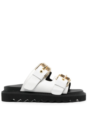

Logo-buckle leather slides, Moschino Logo-buckle leather slides