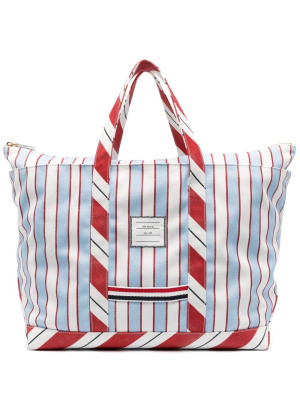 

Logo patch striped tote bag, Thom Browne Logo patch striped tote bag