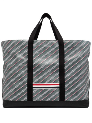 

Striped leather-trim tote bag, Thom Browne Striped leather-trim tote bag