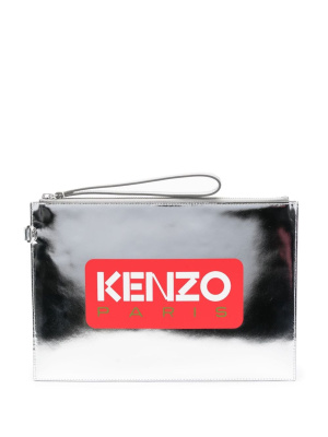 

Iconic logo-print metallic-leather clutch bag, Kenzo Iconic logo-print metallic-leather clutch bag