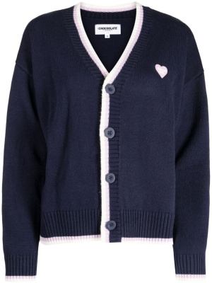 

Logo-appliqué contrasting-trim cardigan, CHOCOOLATE Logo-appliqué contrasting-trim cardigan