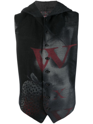 

Graphic-print hooded vest, Yohji Yamamoto Graphic-print hooded vest