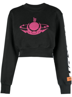 

Graphic-print cotton cropped sweatshirt, Heron Preston Graphic-print cotton cropped sweatshirt