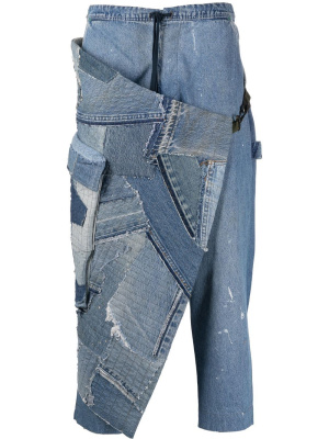 

Patchwork drawstring-waist tapered jeans, Greg Lauren Patchwork drawstring-waist tapered jeans