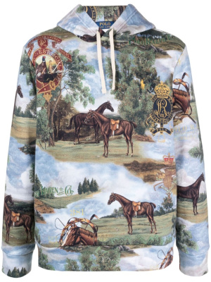 

Equestrian-print long-sleeve hoodie, Polo Ralph Lauren Equestrian-print long-sleeve hoodie