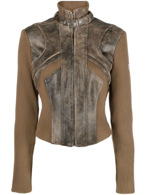 

Ribbed panels zipped leather jacket, MISBHV Ribbed panels zipped leather jacket