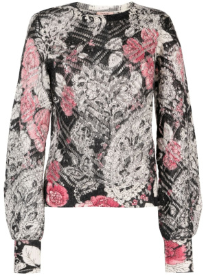 

Floral-print open-knit blouse, TWINSET Floral-print open-knit blouse