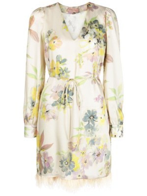 

Floral-print feather-trim minidress, TWINSET Floral-print feather-trim minidress