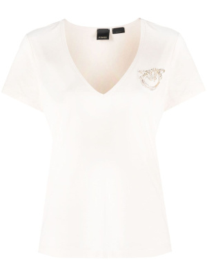 

Rhinestone-logo V-neck T-shirt, PINKO Rhinestone-logo V-neck T-shirt