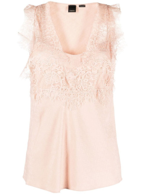 

Semi-sheer lace-panelled top, PINKO Semi-sheer lace-panelled top