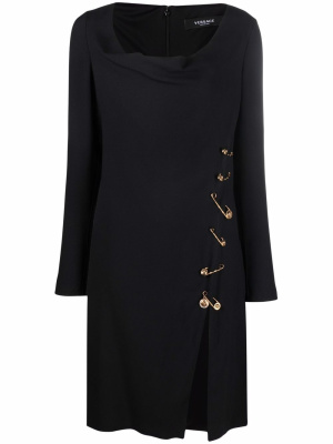 

Safety-pin cowl-neck dress, Versace Safety-pin cowl-neck dress