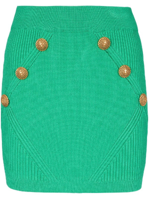 

Button-detailed rib-knit skirt, Balmain Button-detailed rib-knit skirt