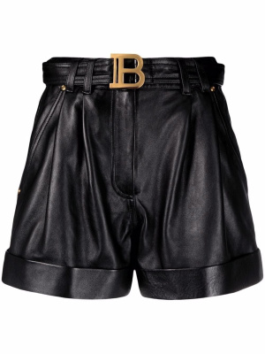 

Logo-buckle leather shorts, Balmain Logo-buckle leather shorts