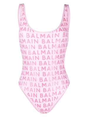 

Logo-print scoop-neck swimsuit, Balmain Logo-print scoop-neck swimsuit