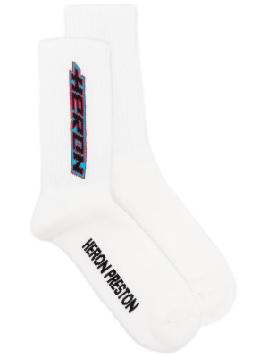 

Logo-intarsia ribbed socks, Heron Preston Logo-intarsia ribbed socks
