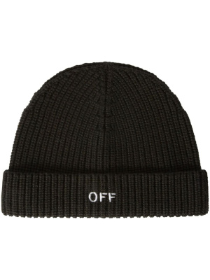 

Embroidered ribbed-knit beanie, Off-White Embroidered ribbed-knit beanie