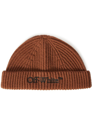 

Embroidered ribbed-knit beanie, Off-White Embroidered ribbed-knit beanie