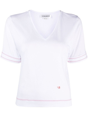 

Stripe trim V-neck T-shirt, Victoria Beckham Stripe trim V-neck T-shirt