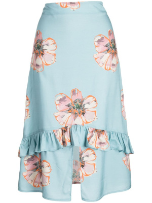 

Floral-print ruffled midi skirt, PS Paul Smith Floral-print ruffled midi skirt