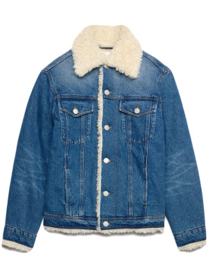

Shearling-lined denim jacket, AMI Paris Shearling-lined denim jacket