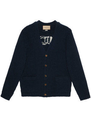 

Intarsia-knit logo wool cardigan, Gucci Intarsia-knit logo wool cardigan