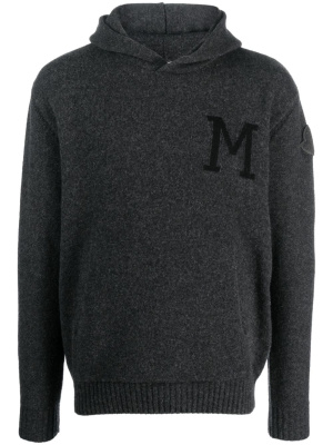 

Intarsia-knit felted hoodie, Moncler Intarsia-knit felted hoodie