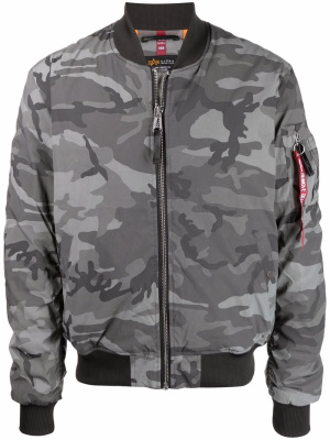 

Camouflage-pattern bomber jacket, Alpha Industries Camouflage-pattern bomber jacket