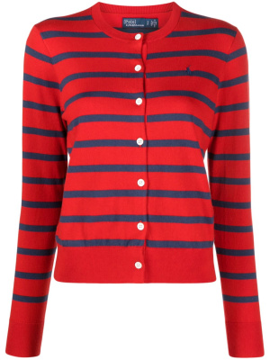 

Logo-embroidered striped cardigan, Polo Ralph Lauren Logo-embroidered striped cardigan