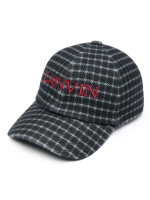 

Logo-embroidered checked wool cap, Lanvin Logo-embroidered checked wool cap