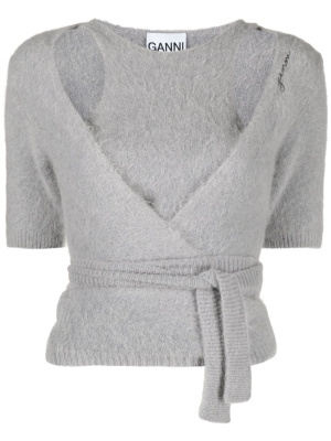 

Layered brushed-effect knitted cardigan, GANNI Layered brushed-effect knitted cardigan