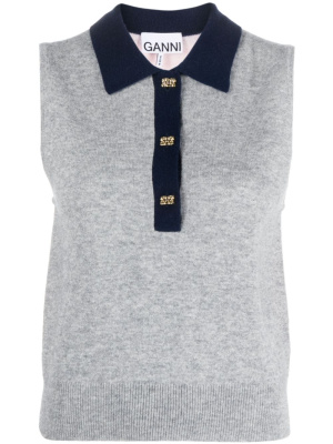 

Polo-collar sleeveless top, GANNI Polo-collar sleeveless top