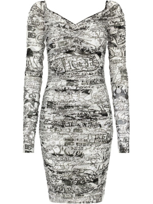 

Logo-print stretch long-sleeve dress, Dolce & Gabbana Logo-print stretch long-sleeve dress