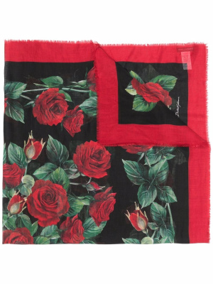 

Rose-print frayed scarf, Dolce & Gabbana Rose-print frayed scarf
