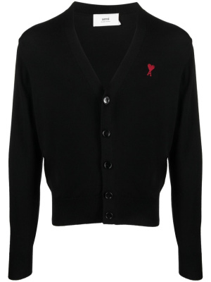 

Logo-embroidered wool cardigan, AMI Paris Logo-embroidered wool cardigan