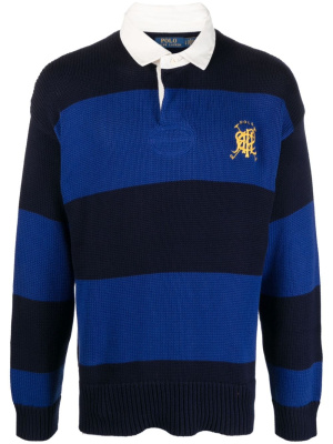 

Striped logo-embroidered cotton jumper, Polo Ralph Lauren Striped logo-embroidered cotton jumper