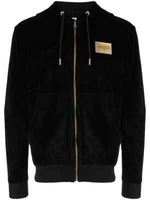 

Logo-plaque zip-up velvet hoodie, Moschino Logo-plaque zip-up velvet hoodie